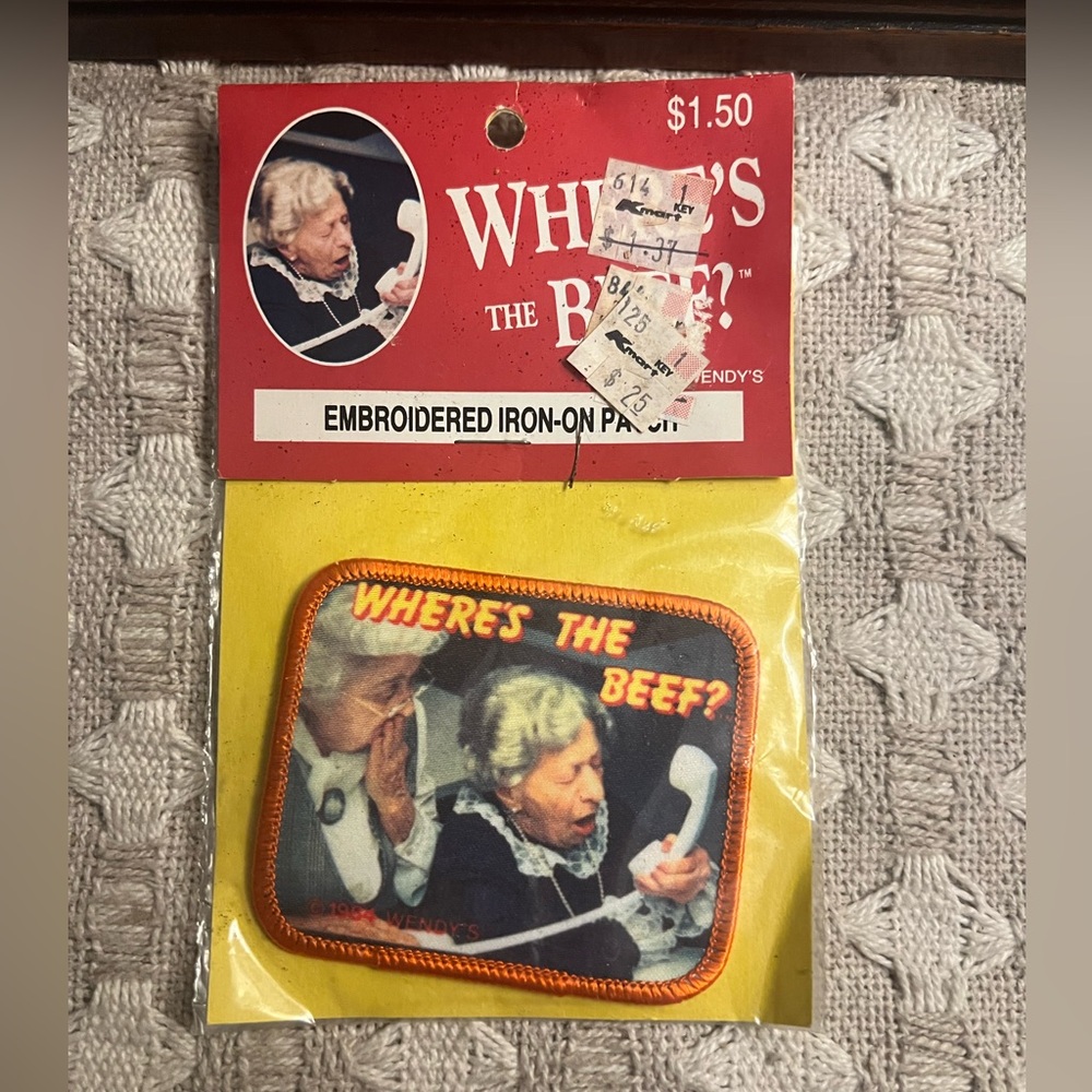 WENDY'S Vintage 1984 "Where's The Beef" Embroidered Iron On‎ Patch New Old Stock